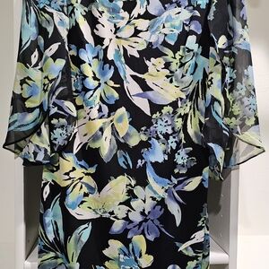 Connected Apparel Long Sleeve Floral Dress - Black, Blue, Green